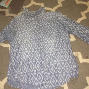 Patterned denim button down